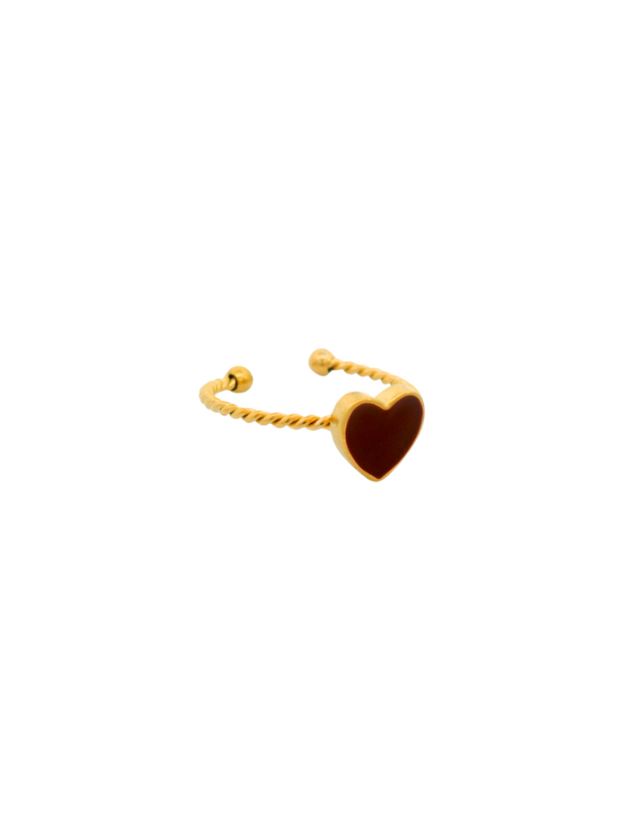 Anillo Semi Abierto Corazon Negro