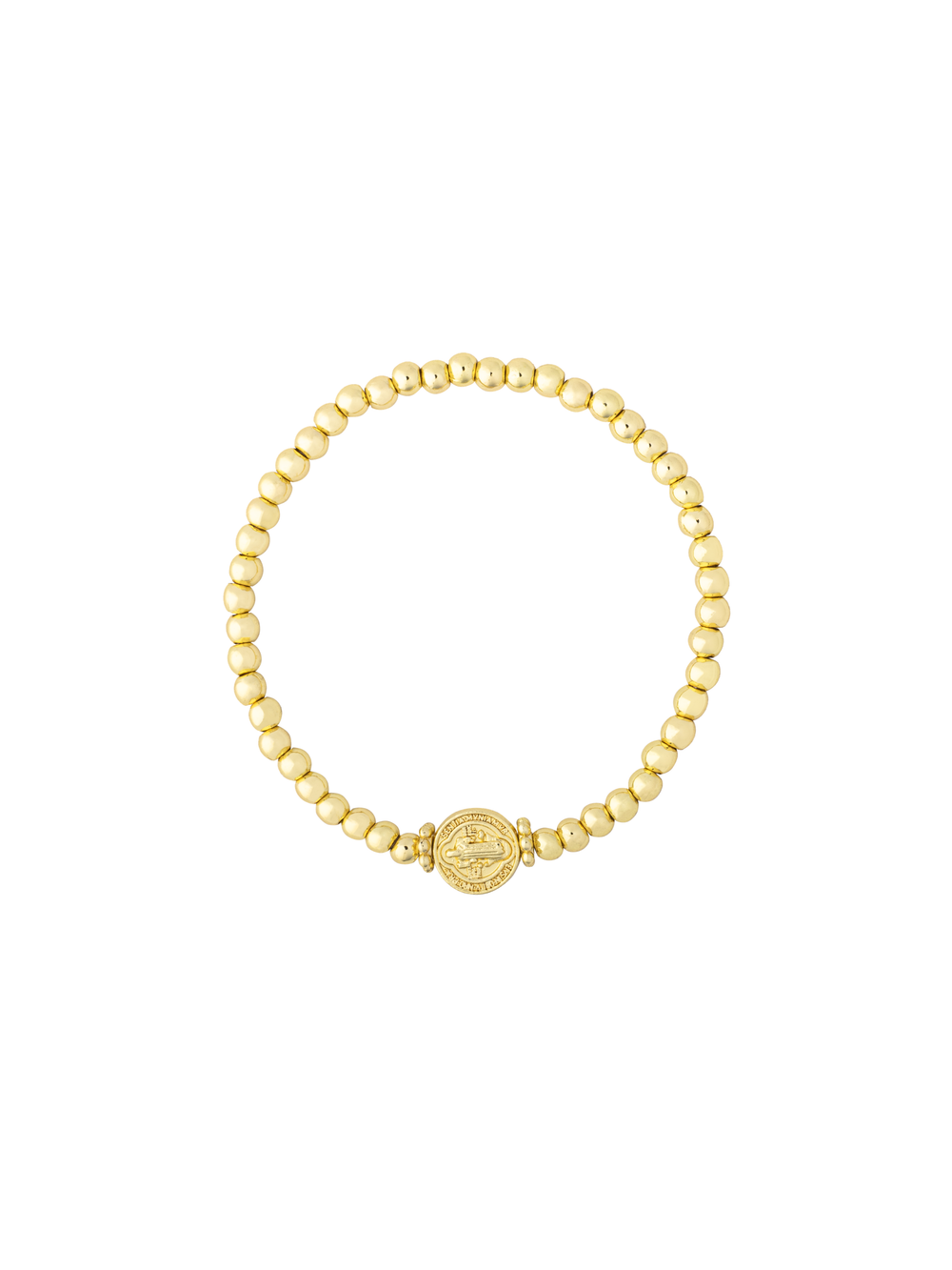 Pulsera Bolitas Doradas Con San Benito
