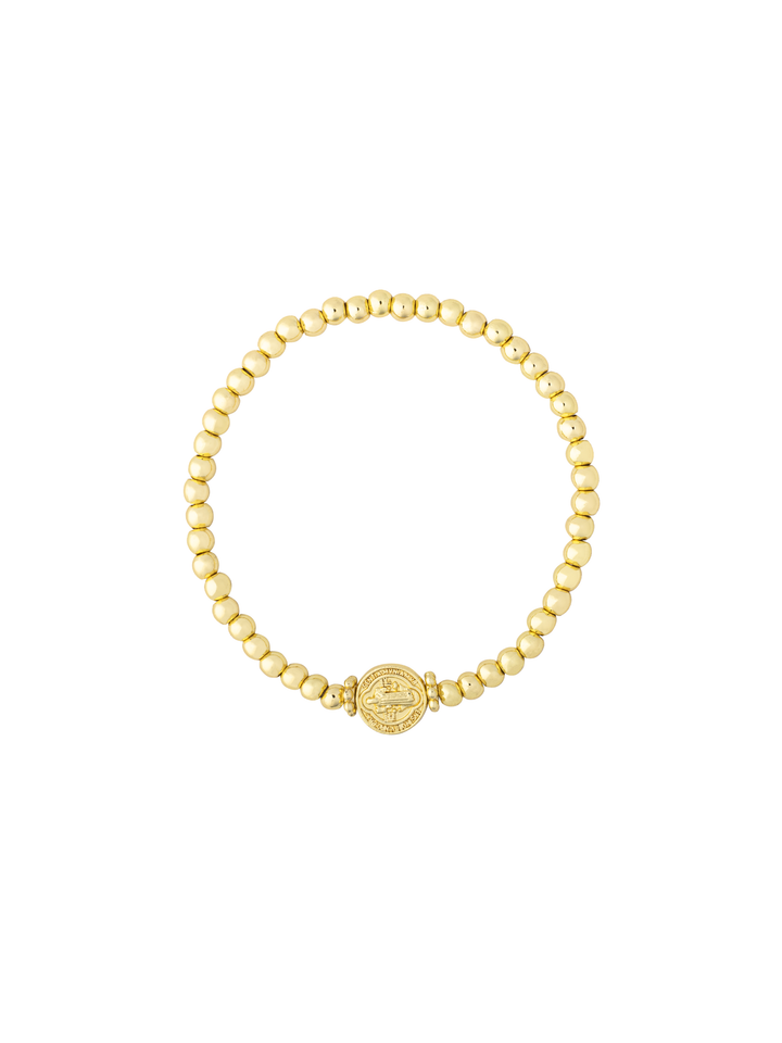 Pulsera Bolitas Doradas Con San Benito