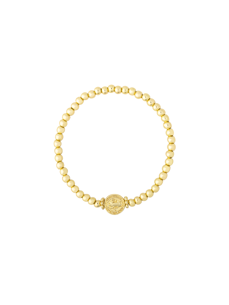 Pulsera Bolitas Doradas Con San Benito