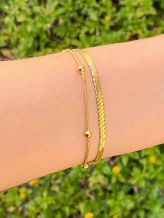 Pulsera Doble Planchada y Bolitas