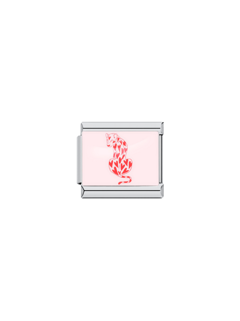 Charm Leopardo Con Corazones Rosas