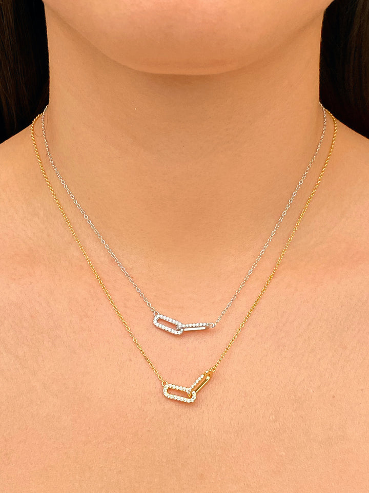 Collar Doble Eslabón Ovalado Entrelazado Zirconias