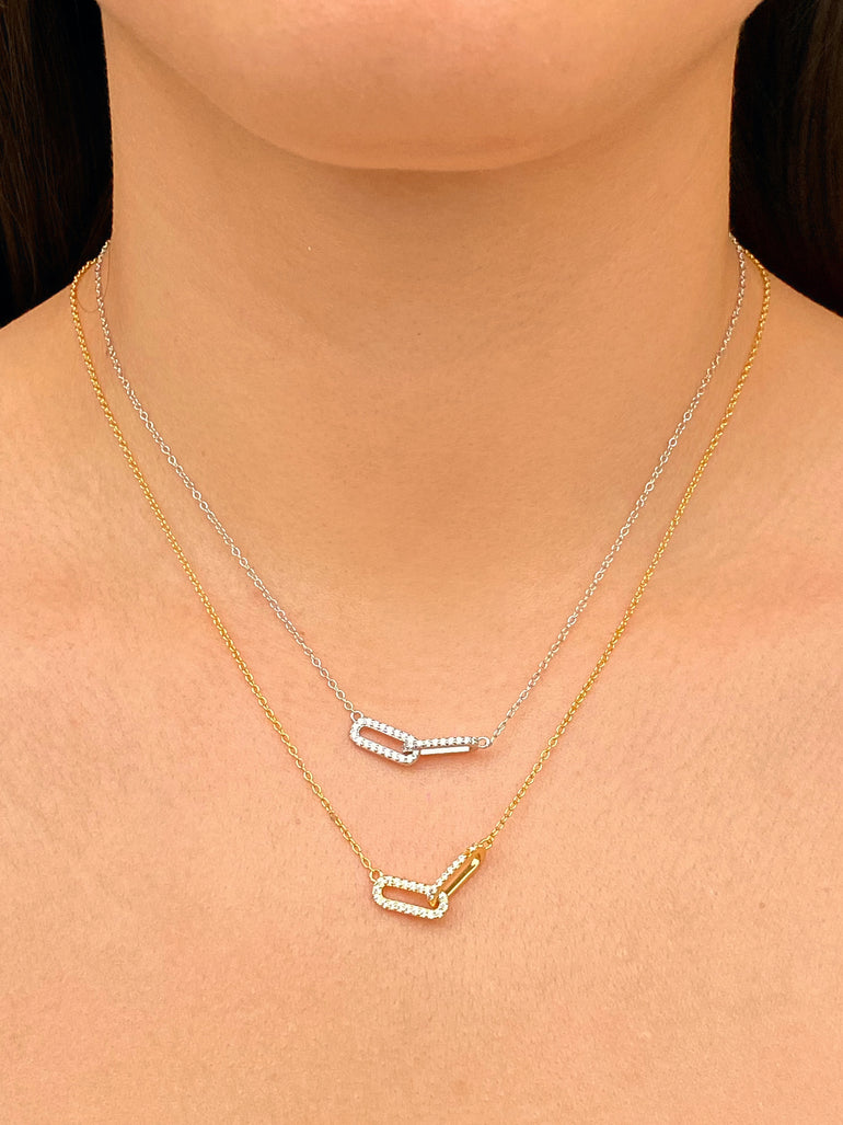 Collar Doble Eslabón Ovalado Entrelazado Zirconias