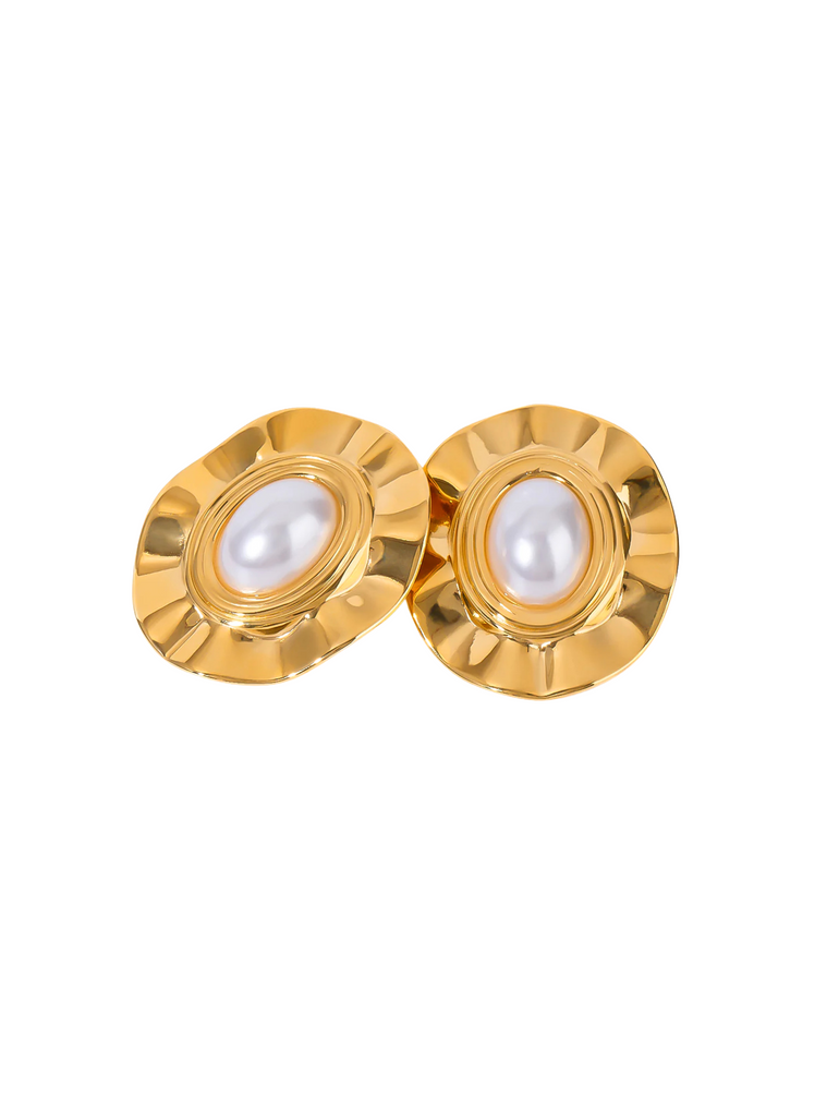Par Arete Ovalado Ondulado Con Perla