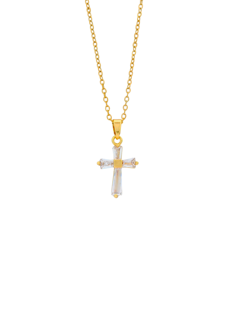 Collar Dije Cruz Con Baguettes