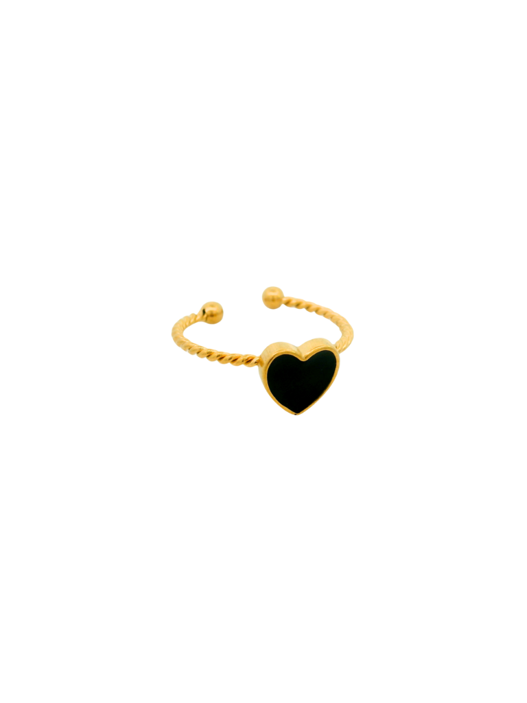Anillo Semi Abierto Corazon Negro