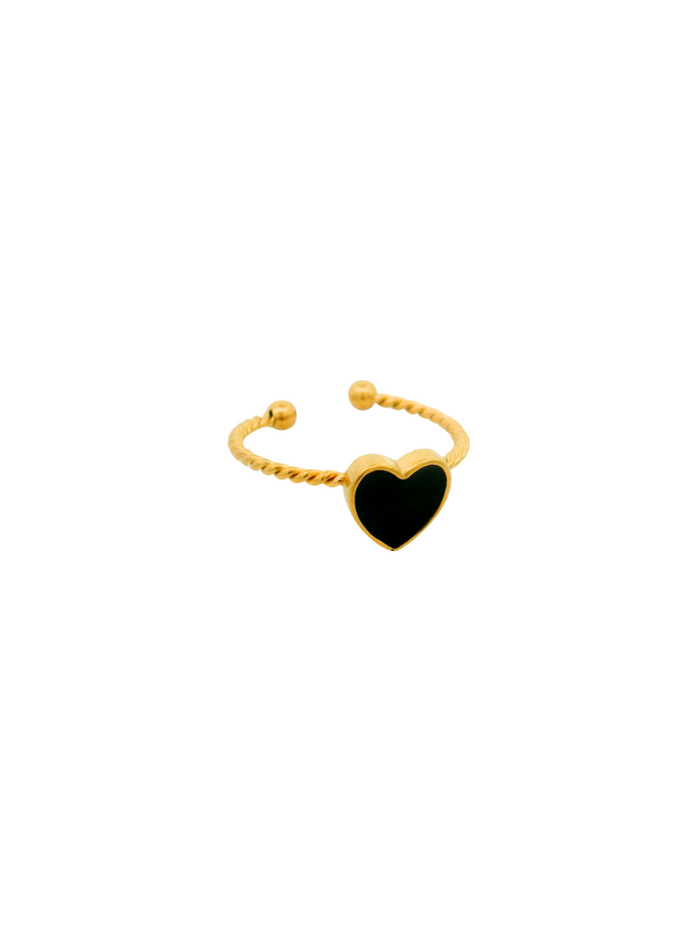 Anillo Semi Abierto Corazon Negro