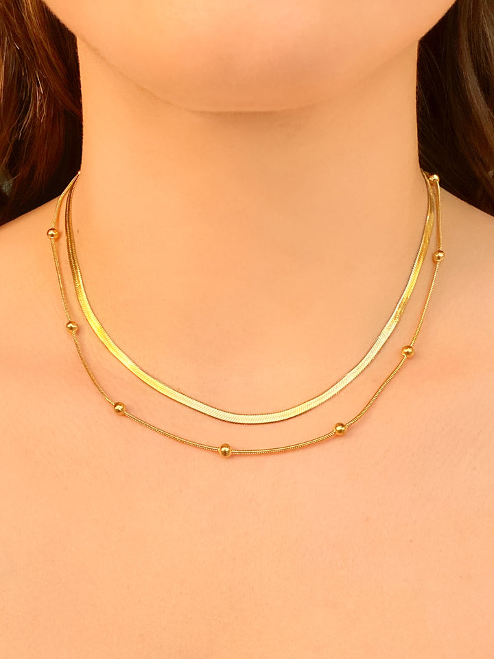 Collar Doble Planchado Con Bolitas