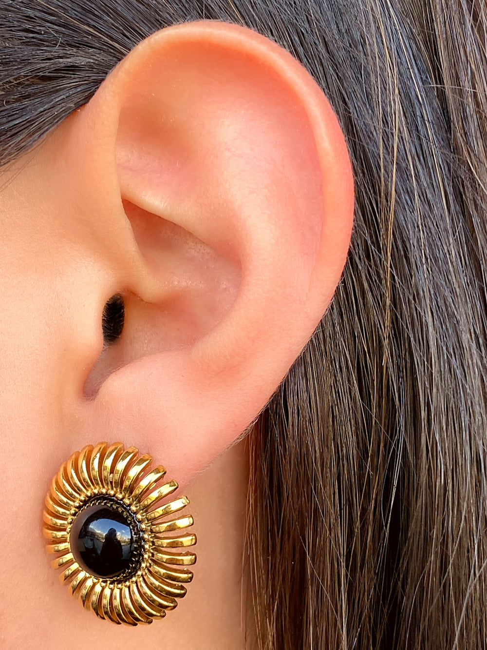 Par Arete Flor Con Piedra Central