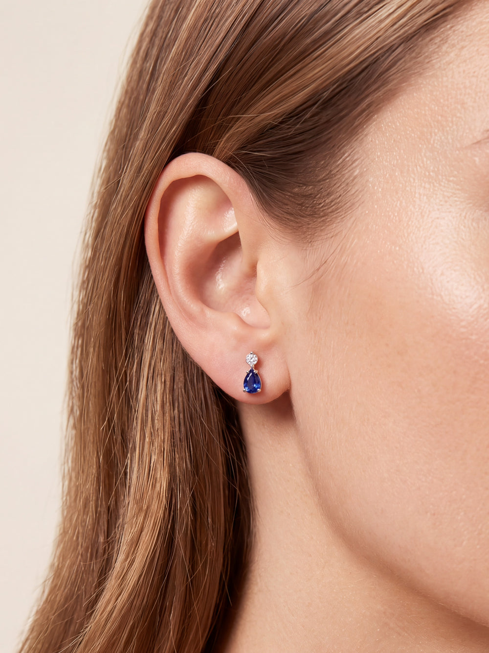 Par Arete Zirconia Con Gota Azul