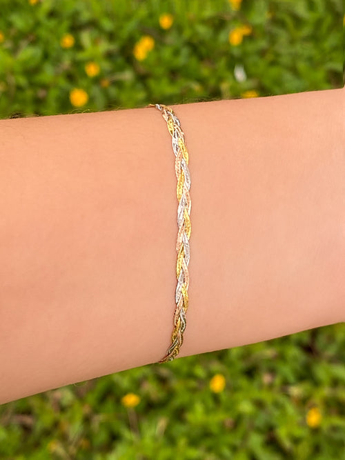 Pulsera Trenzada Combinada Oro 14k