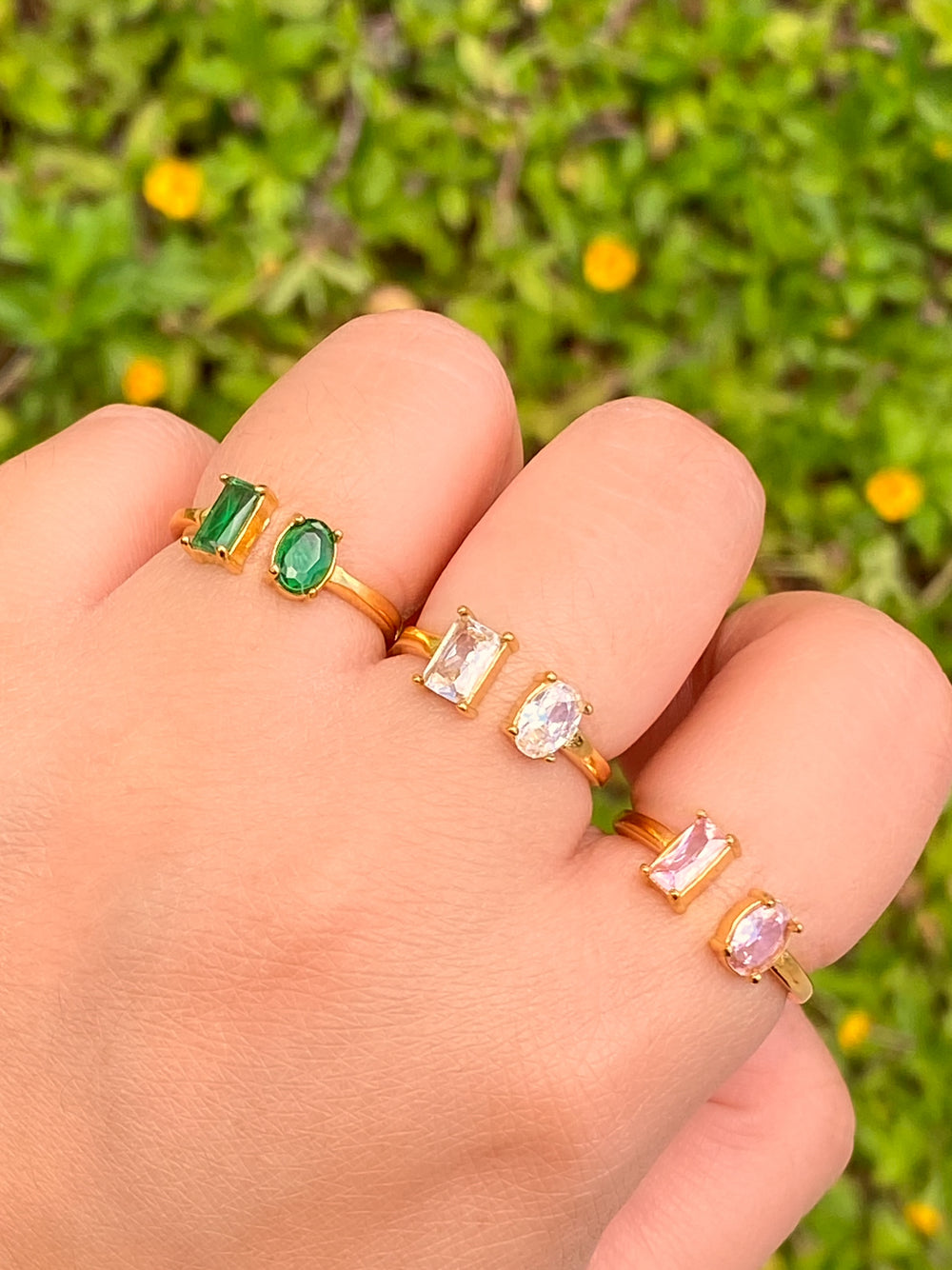 Anillo Semi Ajustable Zirconia Ovalada Y Baguette