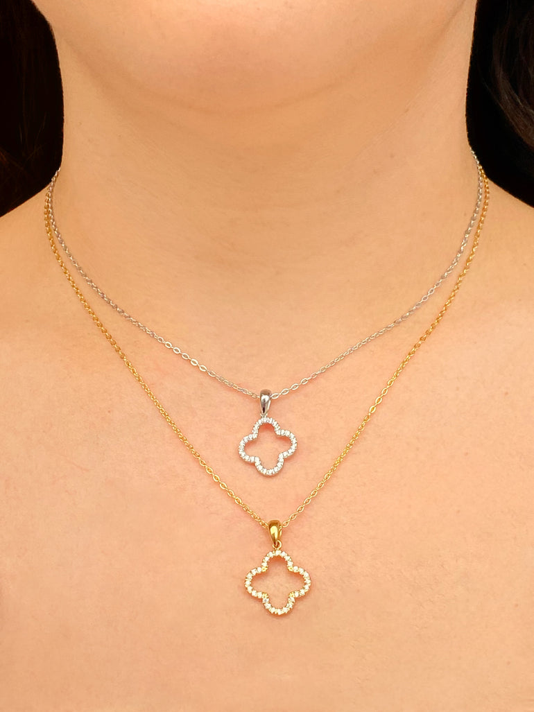 Collar Dije Contorno Trebol Zirconias