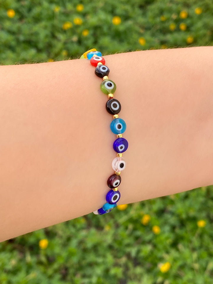 Pulsera Ojos Rainbow Con Hilo Rojo