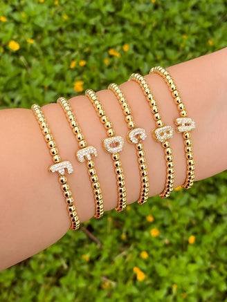 Pulsera Dorada Con Inicial Mini Bubble Zirconia