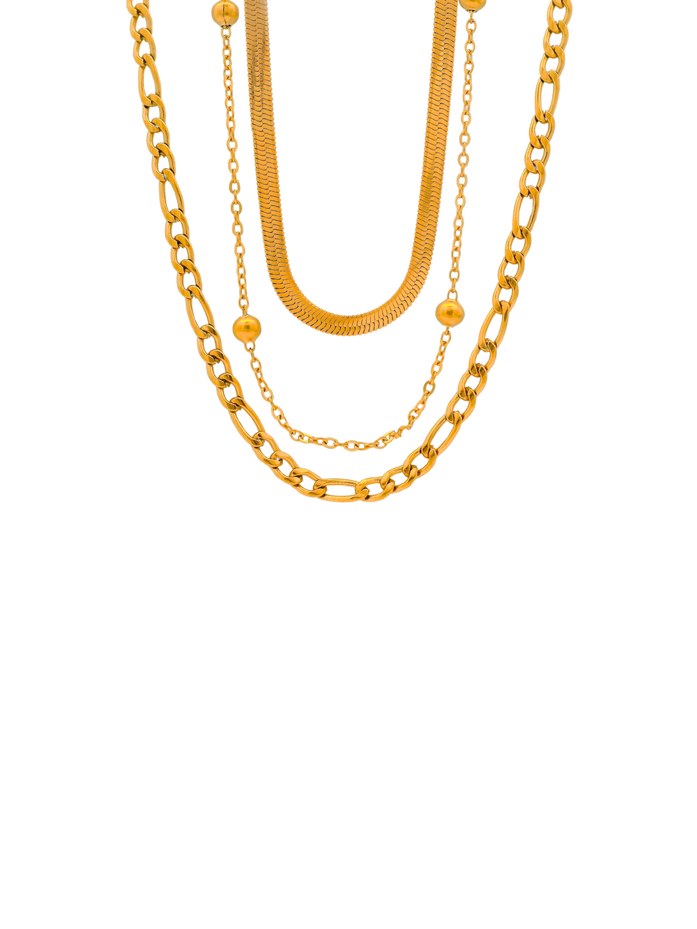 Collar Triple Cadena Bolitas y Planchada