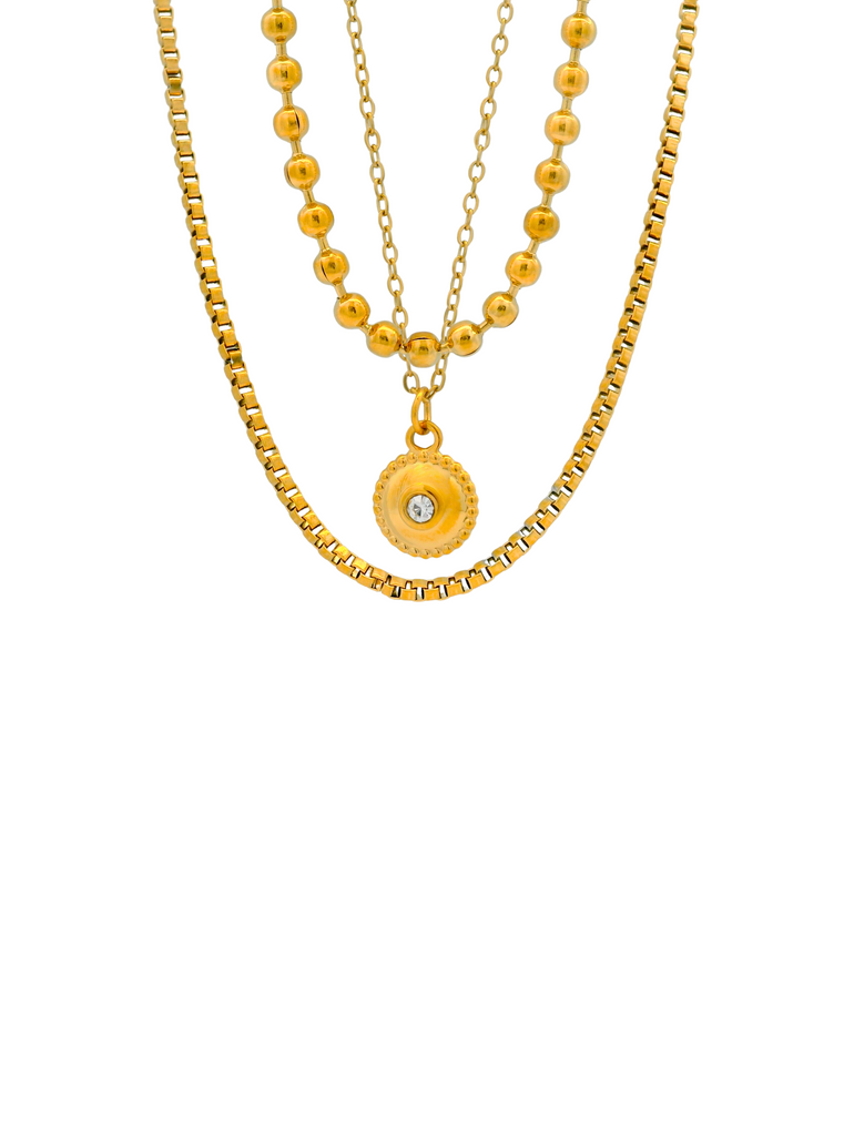 Collar Triple Bolitas Con Dije