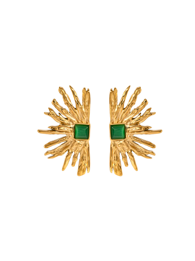 Par Arete Medio Sol Con Piedra Verde