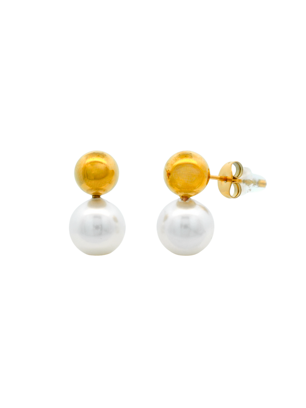 Par Arete Bolita Dorada Con Perla