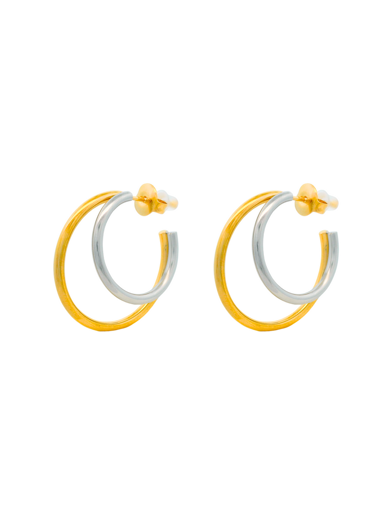 Par Arracada Doble Delgada Combinada