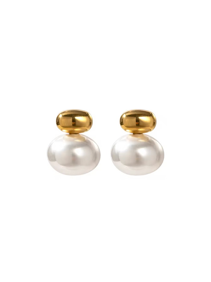 Par Arete Dorado Ovalado Con Perla Grande