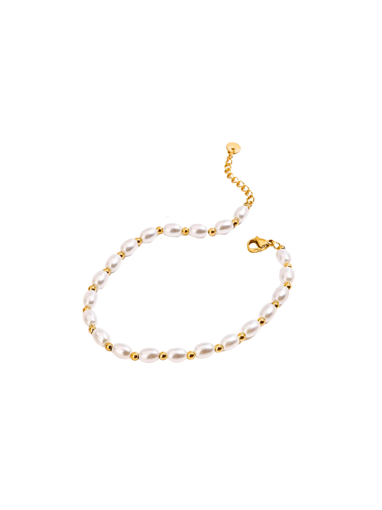 Tobillera De Perlas de Cristal Blanco