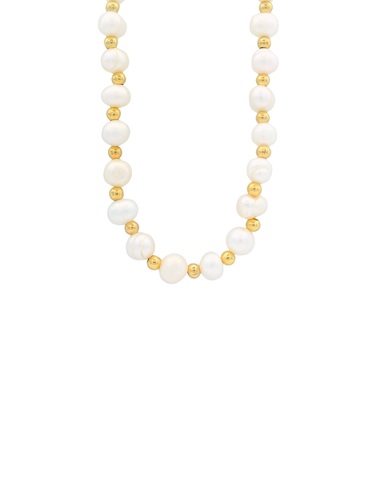 Collar Perlitas Con Bolitas Doradas