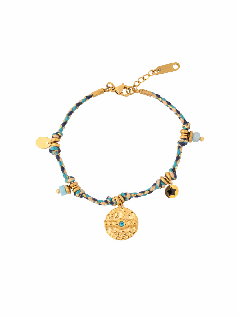 Pulsera Azul Con Multidijes, Piedras y Estrella