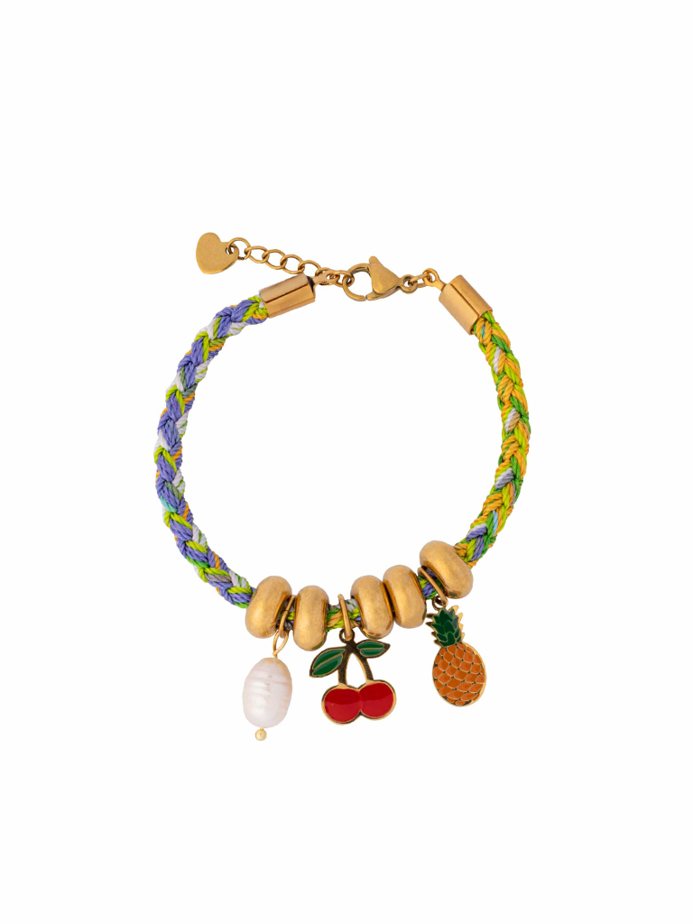 Pulsera Multicolor Con Dije Piña, Cereza y Perla