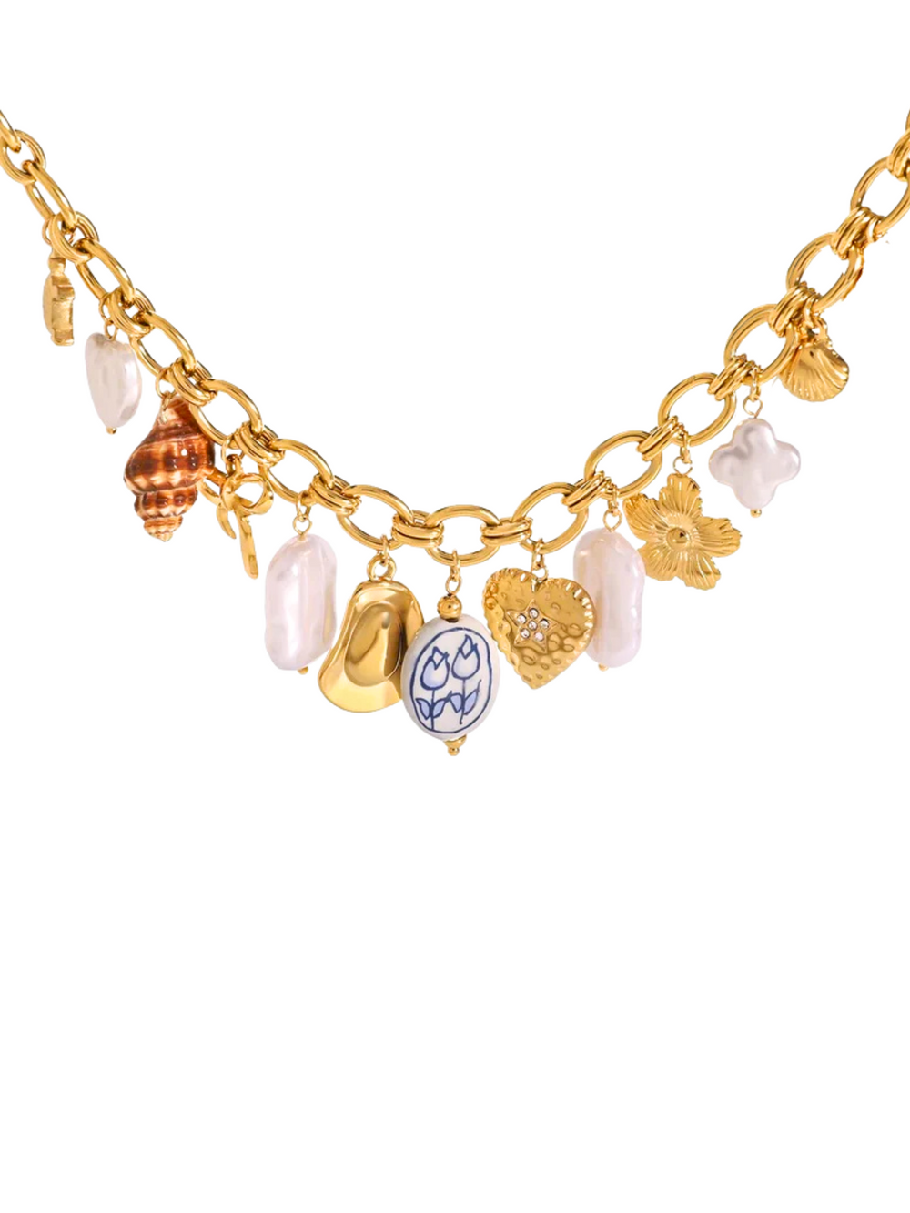 Collar Eslabones Ovalados Con Dijes De Mar