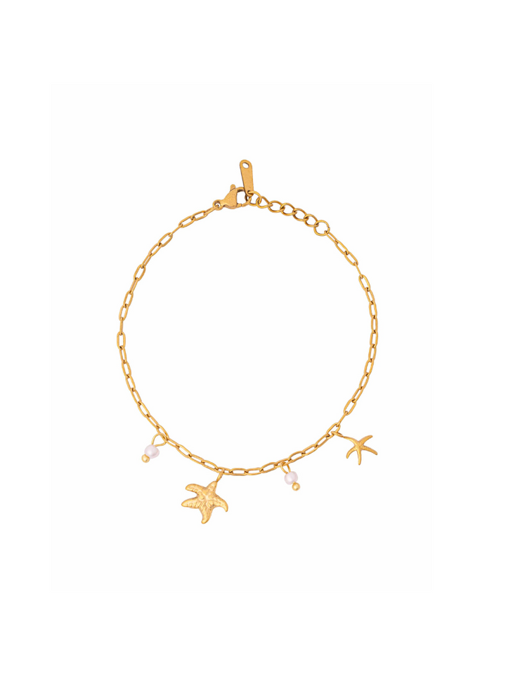 Pulsera Mini Eslabones Con Estrella De Mar y Perlitas