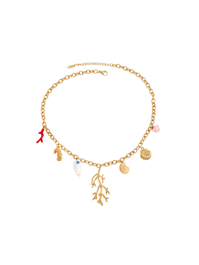 Collar Dijes Con Coral, Concha y Estrella