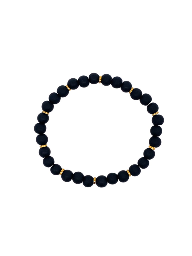 Pulsera Bolitas Negras con Dorado