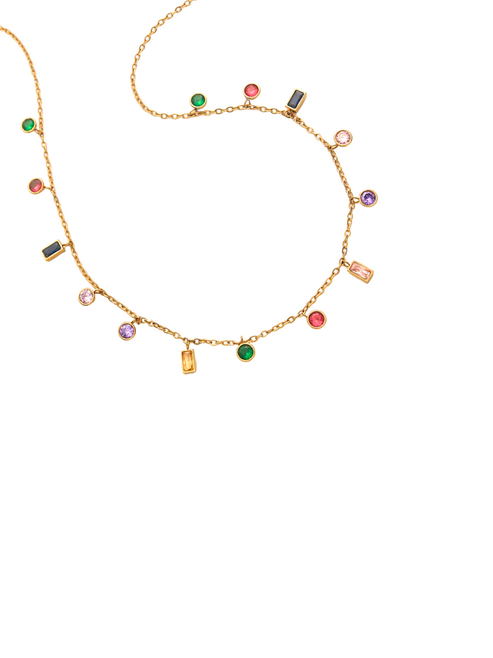 Collar Con Dijes Piedras De Colores