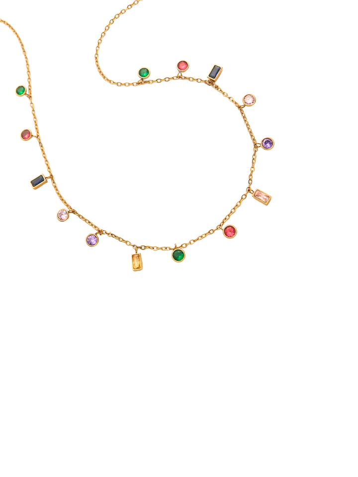 Collar Con Dijes Piedras De Colores