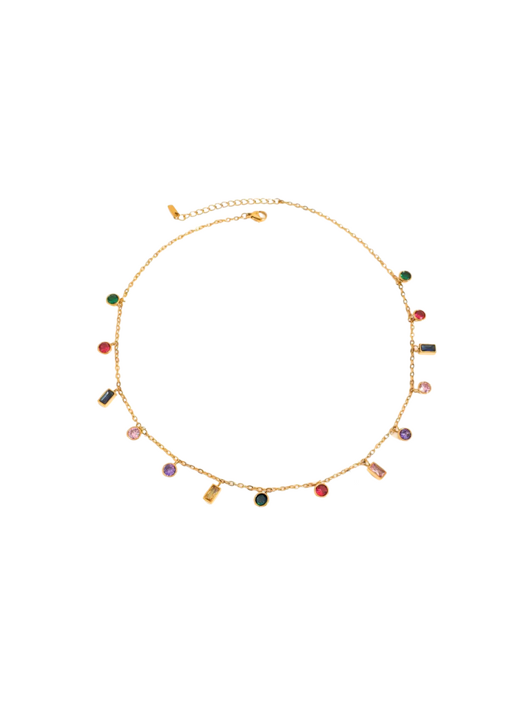 Collar Con Dijes Piedras De Colores