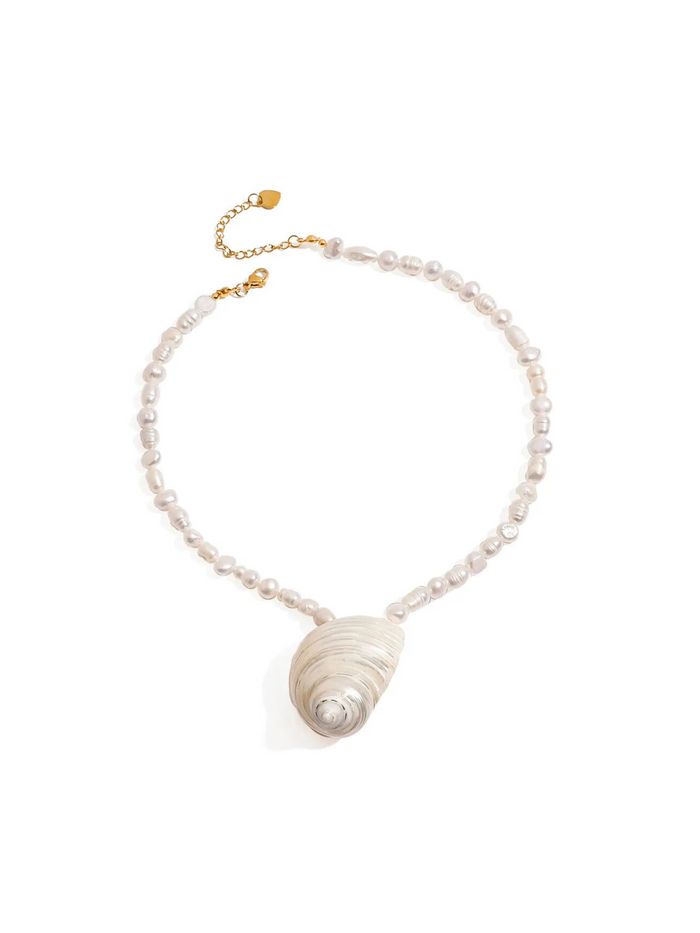 Collar Perlas Con Concha Chunky