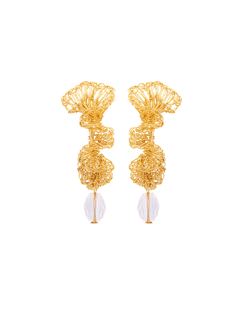 Par Aretes Flor Torcido Con Gota Transparente