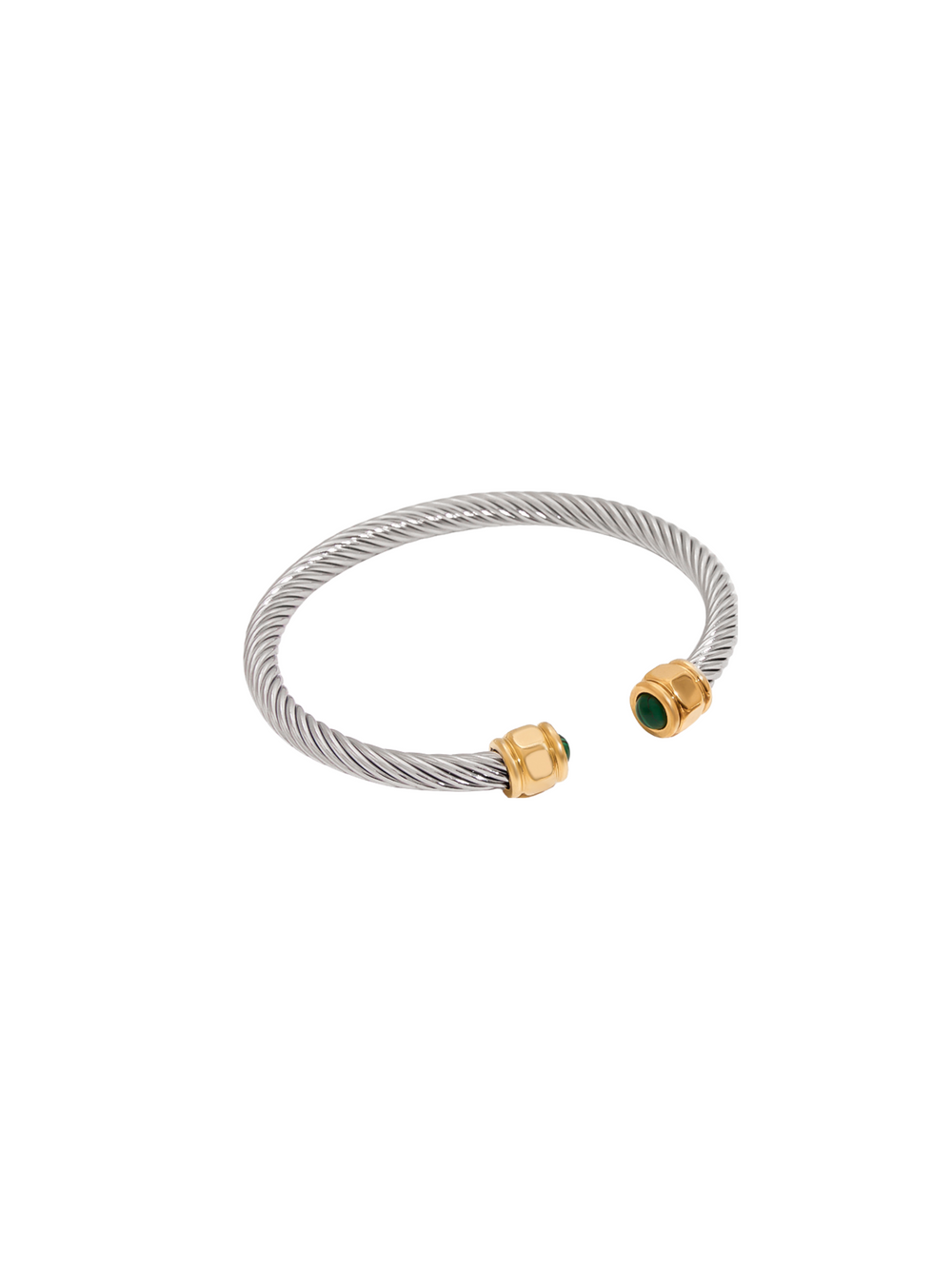 Brazalete Trenzado Borde Dorado Con Piedra Verde