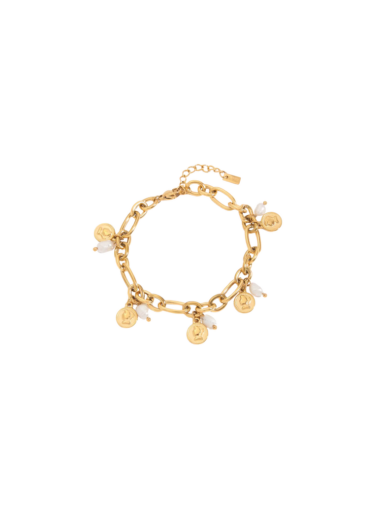 Pulsera Eslabones Con Dijes Y Perlas