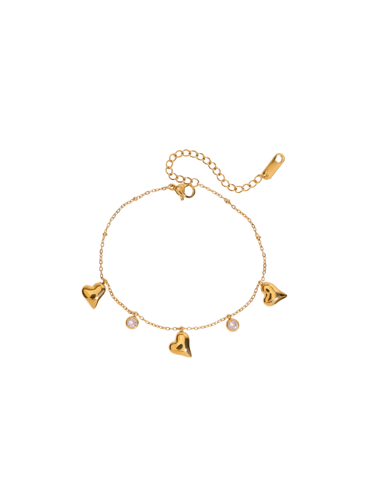 Pulsera Con Dijes Corazones Y Zirconias
