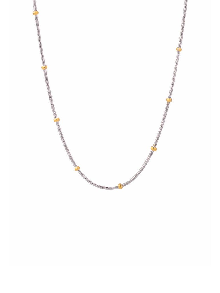 Collar Plateado Delgado Con Mini Bolitas Doradas