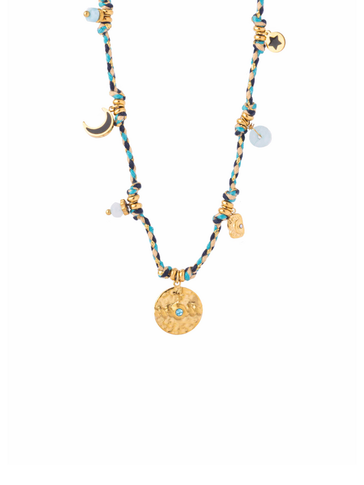 Collar Azul Con Multidijes, Luna y Estrella