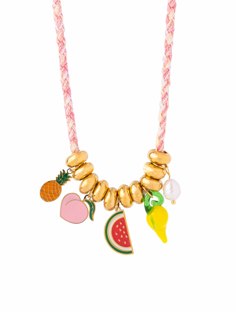 Collar Rosa Con Dijes Frutas