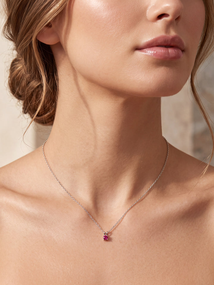 Collar Plateado Dije Zirconia Birthstone