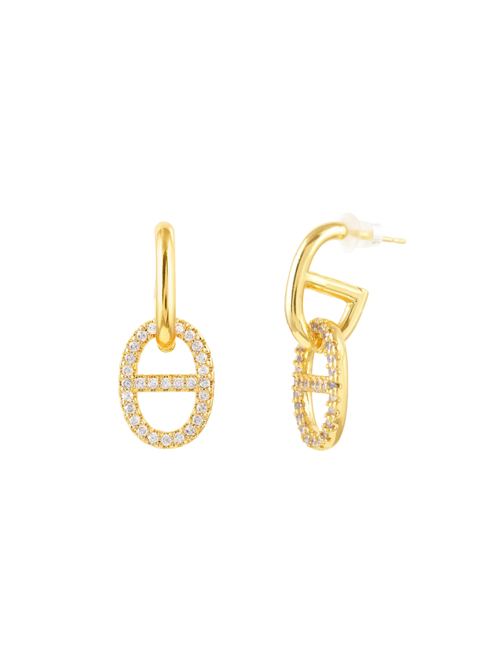 Par Arete Con Dije Eslabon Zirconias