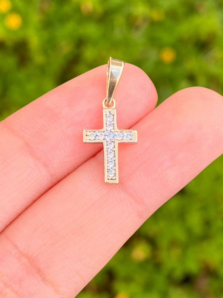 Dije Cruz Con Zirconias Oro 10k