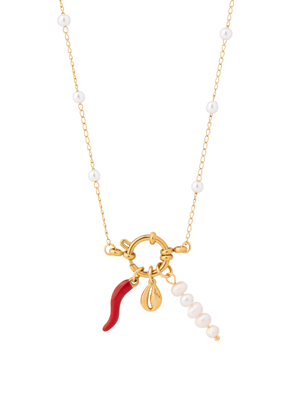 Collar Perlas Broche Timon Con Dijes Marinos