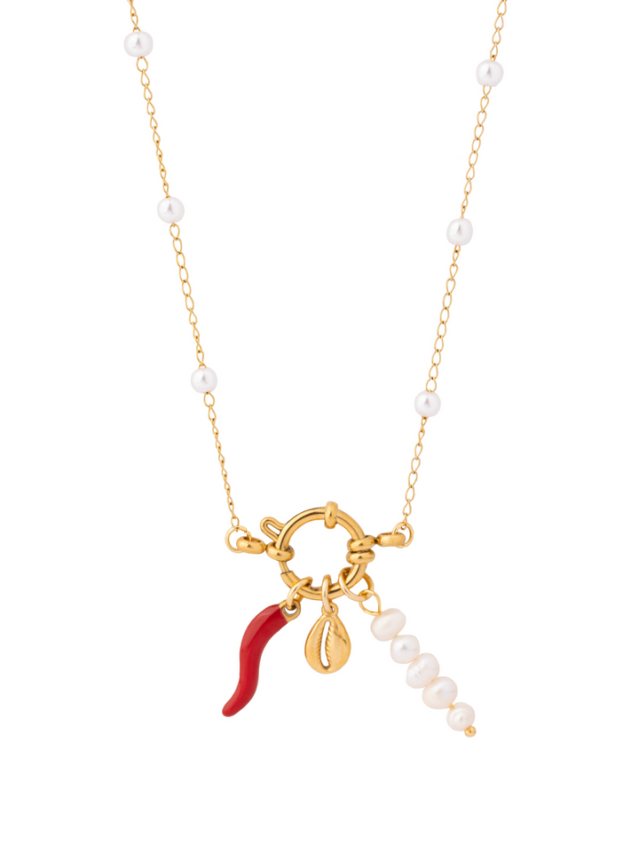 Collar Perlas Broche Timon Con Dijes Marinos